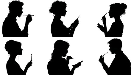 Black Solid Makeup Artist Cotton Swab Silhouettes Set of Six on White Background isolated on plain white background.のイラスト素材