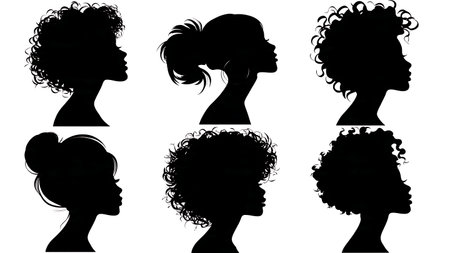 Black Solid Makeup Artist Facial Toner Silhouettes Set of Six on White Background isolated on plain white background.のイラスト素材