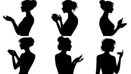 Black Solid Makeup Artist Sponge Silhouettes Set of Six on White Background isolated on plain white background.のイラスト素材
