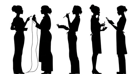 Black Solid Makeup Artist Lighting Silhouettes Set of Six on White Background isolated on plain white background.のイラスト素材