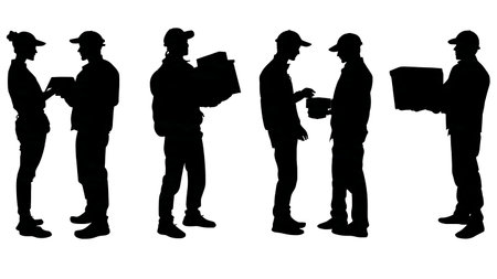 Medical and Pharmacy Courier Delivery Silhouettes Set isolated on plain white background.のイラスト素材