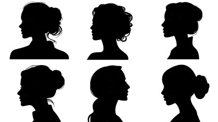 Black Solid Makeup Artist Facial Toner Silhouettes Set of Six on White Background isolated on plain white background.のイラスト素材