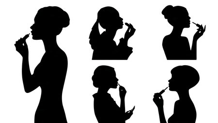 Black Solid Makeup Artist Lip Plumper Silhouettes Set of Six on White Background isolated on plain white background.のイラスト素材