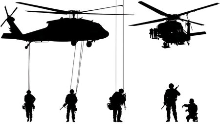 Oil Rig Helicopter Evacuation Silhouettes Set isolated on plain white background.のイラスト素材
