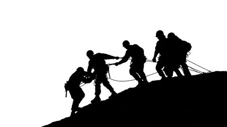 Collapsed Mine Shaft Rescue Operation Silhouettes isolated on plain white background.