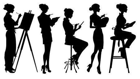 Black Solid Makeup Artist Studio Silhouettes Set of Six on White Background isolated on plain white background.のイラスト素材
