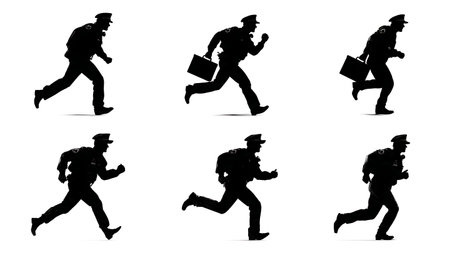 Paramedic Running with a Medical Bag to an Emergency Silhouettes isolated on plain white background.のイラスト素材