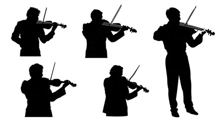 Orchestra Violin Section in Unison Silhouettes Collection isolated on plain white background.のイラスト素材