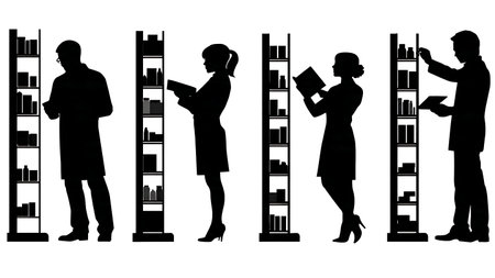 Black Solid Pharmacist Shelving Silhouettes Set of Six on White Background isolated on plain white background.のイラスト素材