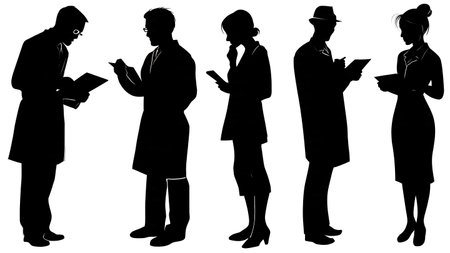 Black Solid Pharmacist Specialty Pharmacy Silhouettes Set of Six on White Background isolated on plain white background.のイラスト素材