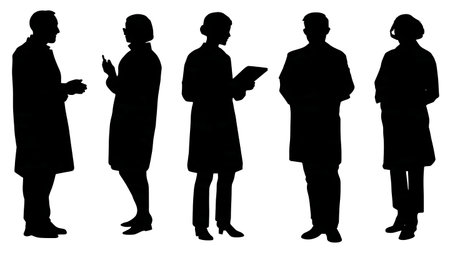 Black Solid Pharmacist Long-Term Care Silhouettes Set of Six on White Background isolated on plain white background.のイラスト素材