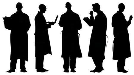 Black Solid Pharmacist Compounding Pharmacy Silhouettes Set of Six on White Background isolated on plain white background.のイラスト素材