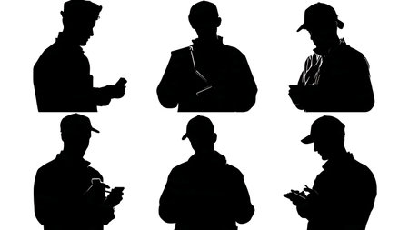 Black Solid Pharmacist Pill Cutter Silhouettes Set of Six on White Background isolated on plain white background.のイラスト素材