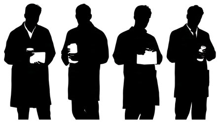 Black Solid Pharmacist Pill Bottle Silhouettes Set of Six on White Background isolated on plain white background.のイラスト素材