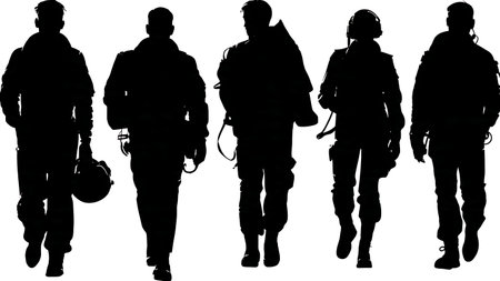 Black Solid Airline Pilot Silhouette Collection from Behind isolated on plain white background.のイラスト素材