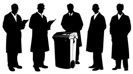 Black Solid Pharmacist Medical Waste Bin Silhouettes Set of Six on White Background isolated on plain white background.のイラスト素材