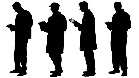 Black Solid Pharmacist Health Screening Silhouettes Set of Six on White Background isolated on plain white background.のイラスト素材