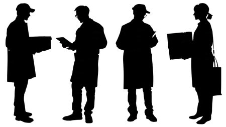 Black Solid Pharmacist Delivery Package Silhouettes Set of Six on White Background isolated on plain white background.のイラスト素材