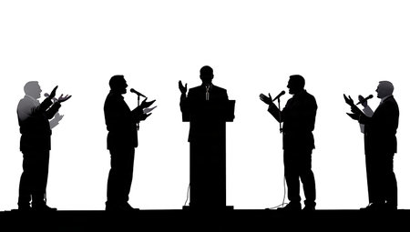 Street Corner Orator on a Soapbox Silhouettes Pack isolated on plain white background.