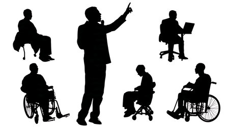 Speaker with a Disability Giving a Presentation Silhouettes isolated on plain white background.のイラスト素材