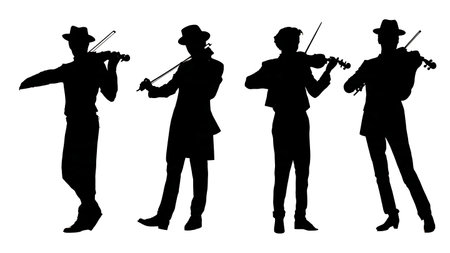 Surreal Violinist Merged with Their Instrument Silhouettes isolated on plain white background.のイラスト素材