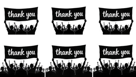 Citizens Thanking First Responders Silhouettes isolated on plain white background.のイラスト素材
