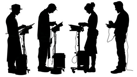 Artist Using a Thermal Printer for Tattoo Stencils Silhouettes isolated on plain white background.のイラスト素材