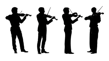 Violinist Practicing with a Metronome Silhouettes isolated on plain white background.のイラスト素材