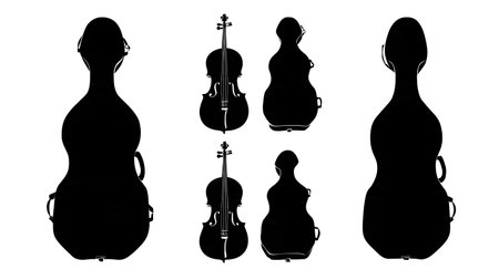 Violin Case from Different Angles Silhouettes Set isolated on plain white background.のイラスト素材