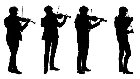 Violinist with a Shoulder Rest Equipment Silhouettes isolated on plain white background.のイラスト素材