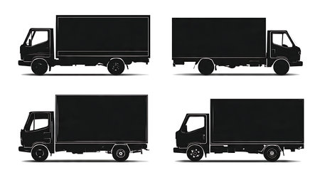 Delivery Truck Silhouette Collection from Multiple Angles isolated on plain white background.のイラスト素材