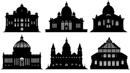 World Famous Library Landmark Silhouettes Set isolated on plain white background.のイラスト素材