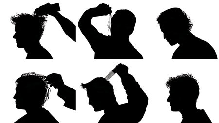 Black Solid Hair Stylist Hair Gel Silhouettes Set of Six on White Background isolated on plain white background.のイラスト素材