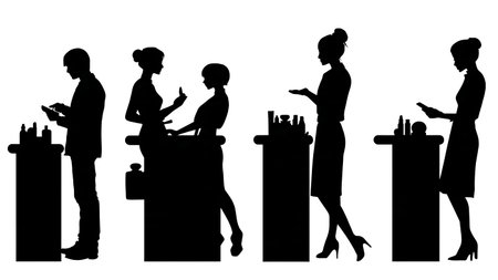 Black Solid Makeup Artist Beauty Counter Silhouettes Set of Six on White Background isolated on plain white background.のイラスト素材