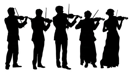 Orchestra Violin Section in Unison Silhouettes Collection isolated on plain white background.のイラスト素材