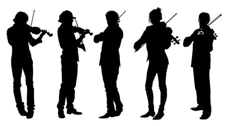 Violinist from Behind Silhouette Collection in Six Poses isolated on plain white background.のイラスト素材