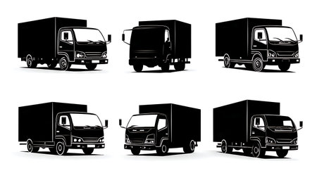 Delivery Truck Silhouette Collection from Multiple Angles isolated on plain white background.のイラスト素材