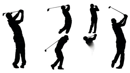 Set of Six Black Solid Mid-Iron Approach Shot isolated on plain white background.のイラスト素材