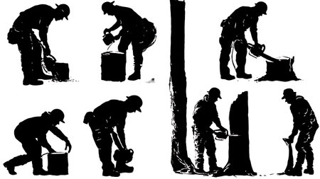 Set of Six Black Solid Dendrochronologist Silhouettes isolated on plain white background.のイラスト素材