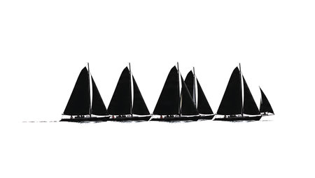 Six Black Solid Downwind Sailing Silhouettes isolated on plain white background.のイラスト素材