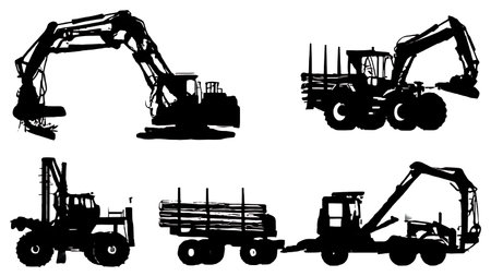Six Black Solid Forestry Equipment Silhouettes isolated on plain white background.のイラスト素材