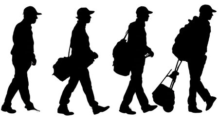 Set of Six Black Solid Golfer Walking Fairway isolated on plain white background.のイラスト素材