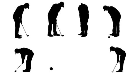 Six Black Solid Golfer Dropping a Ball isolated on plain white background.のイラスト素材