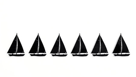 Six Black Solid Heaving To Silhouettes isolated on plain white background.のイラスト素材