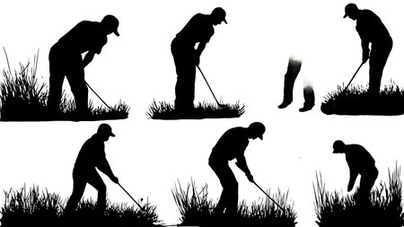 Collection of Six Black Solid Hitting from Fescue isolated on plain white background.のイラスト素材