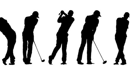 Six Black Solid Golfer Hitting from Rough isolated on plain white background.のイラスト素材