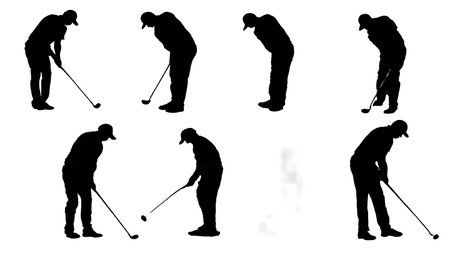 Six Black Solid Chip Shot Follow-Through isolated on plain white background.のイラスト素材