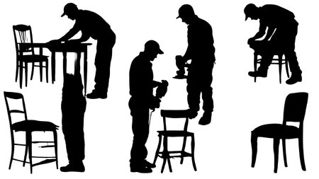 Set of Six Black Solid Furniture Restoration Silhouettes isolated on plain white background.のイラスト素材
