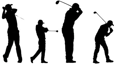 Set of Six Black Solid Down-the-Line Golf Swing isolated on plain white background.のイラスト素材