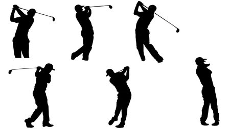 Set of Six Black Solid High-Angle Golf Swing isolated on plain white background.のイラスト素材